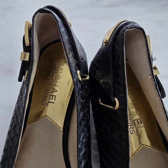 Michael Kors Loafers Womens 5.5 Black Dion Snakeskin Leather Ballet Flats - Picture 7 of 16